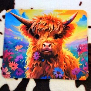 Baby Highland Cow Floral Computer Non Slip Custom Mouse Pad Handmade